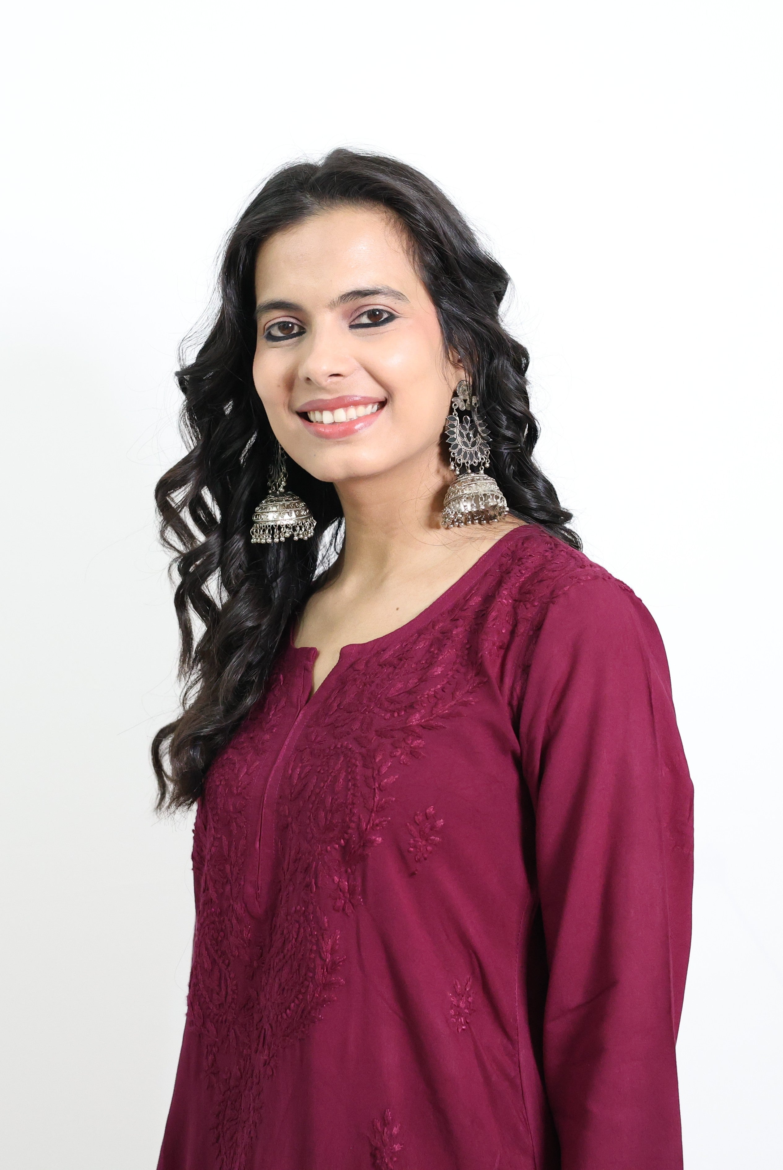 Gunjan Purple Rayon Hand-Embroidered Lucknowi Chikankari Kurta Set with Dupatta