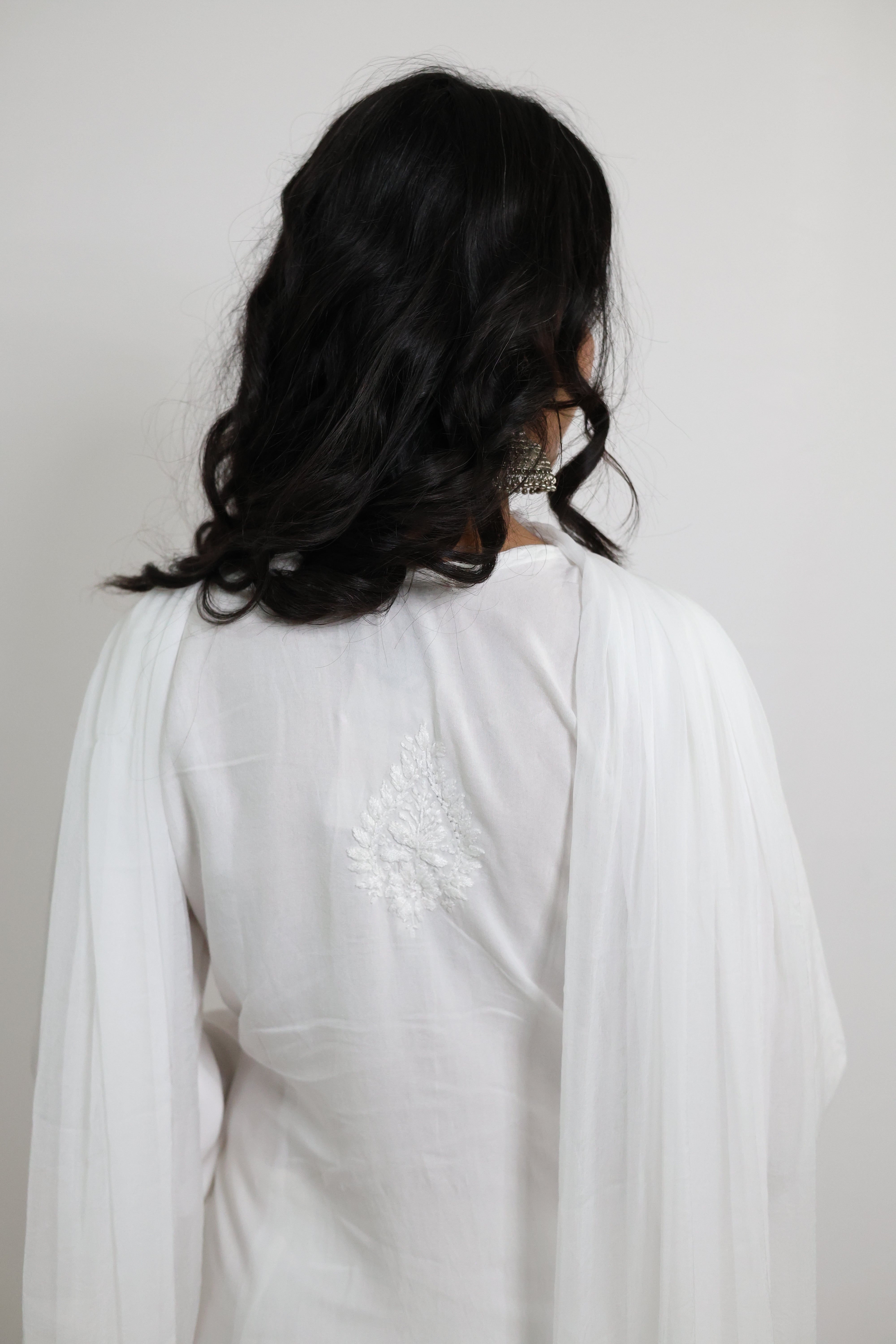Gunjan White Rayon Hand-Embroidered Lucknowi Chikankari Kurta Set with Dupatta