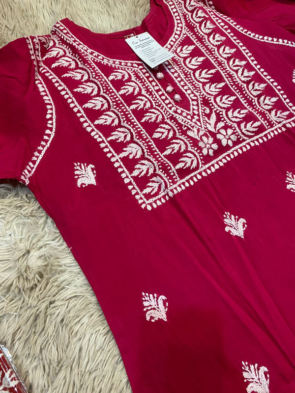 NAINA CROCHET COTTON KURTI HOT PINK