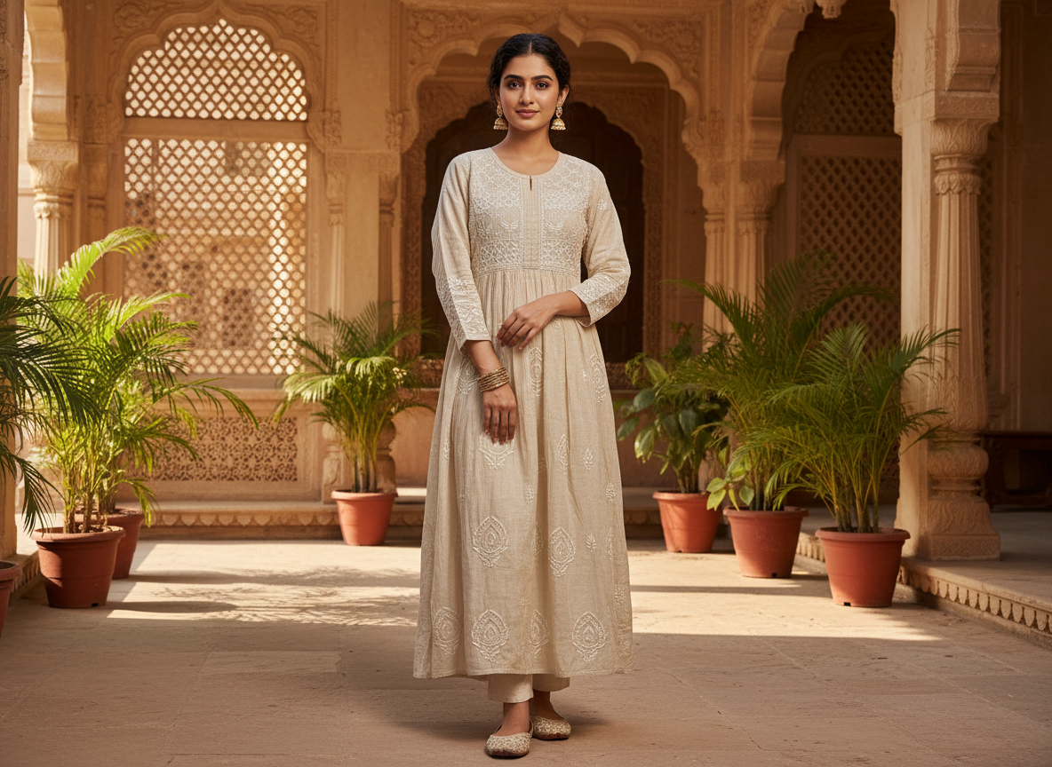 Beige UnStitched Tissue Silk anarkali Piece with Dupatta