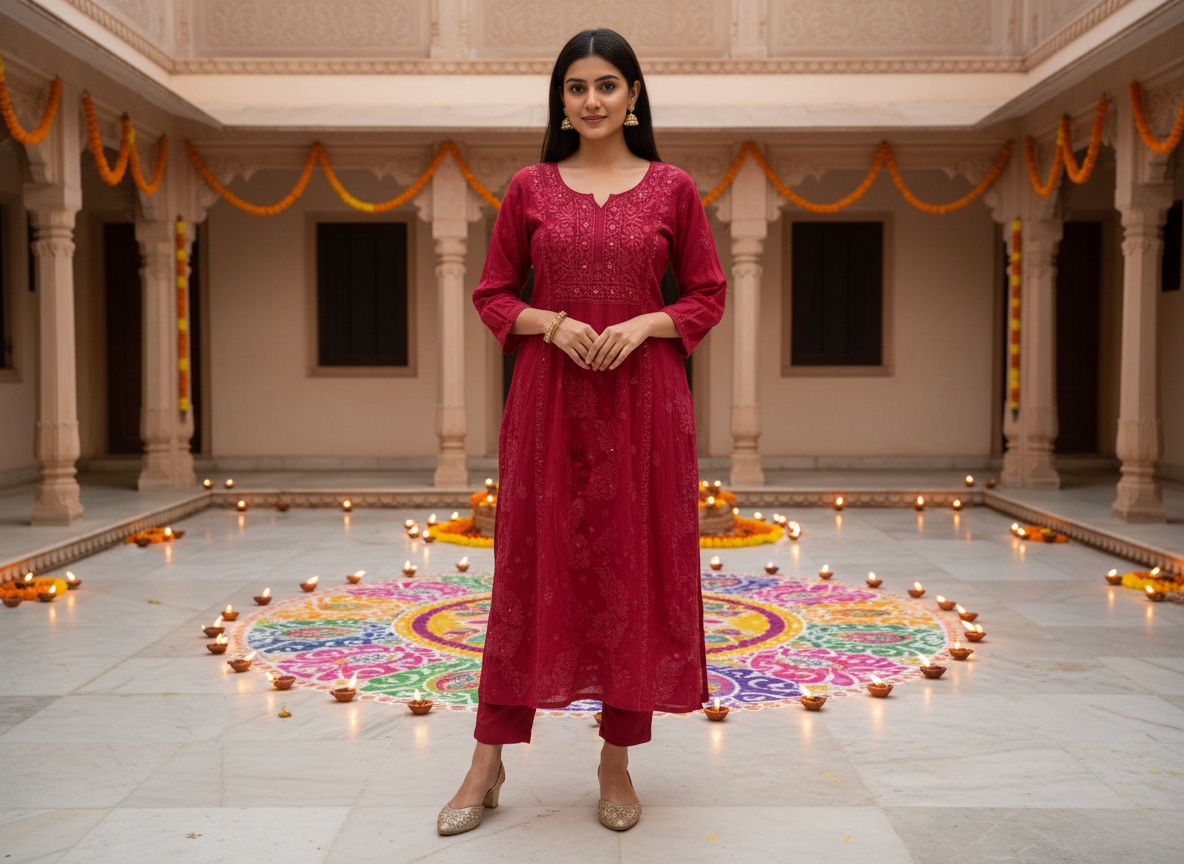 VISCOSE MUKESH PARTWEAR HANDWORK KURTI .