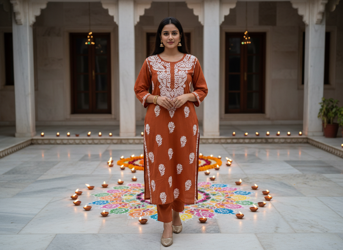 REYON CHIKANKARI KURTI