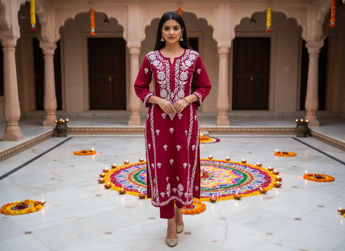 PINK 3D COTTON KURTI