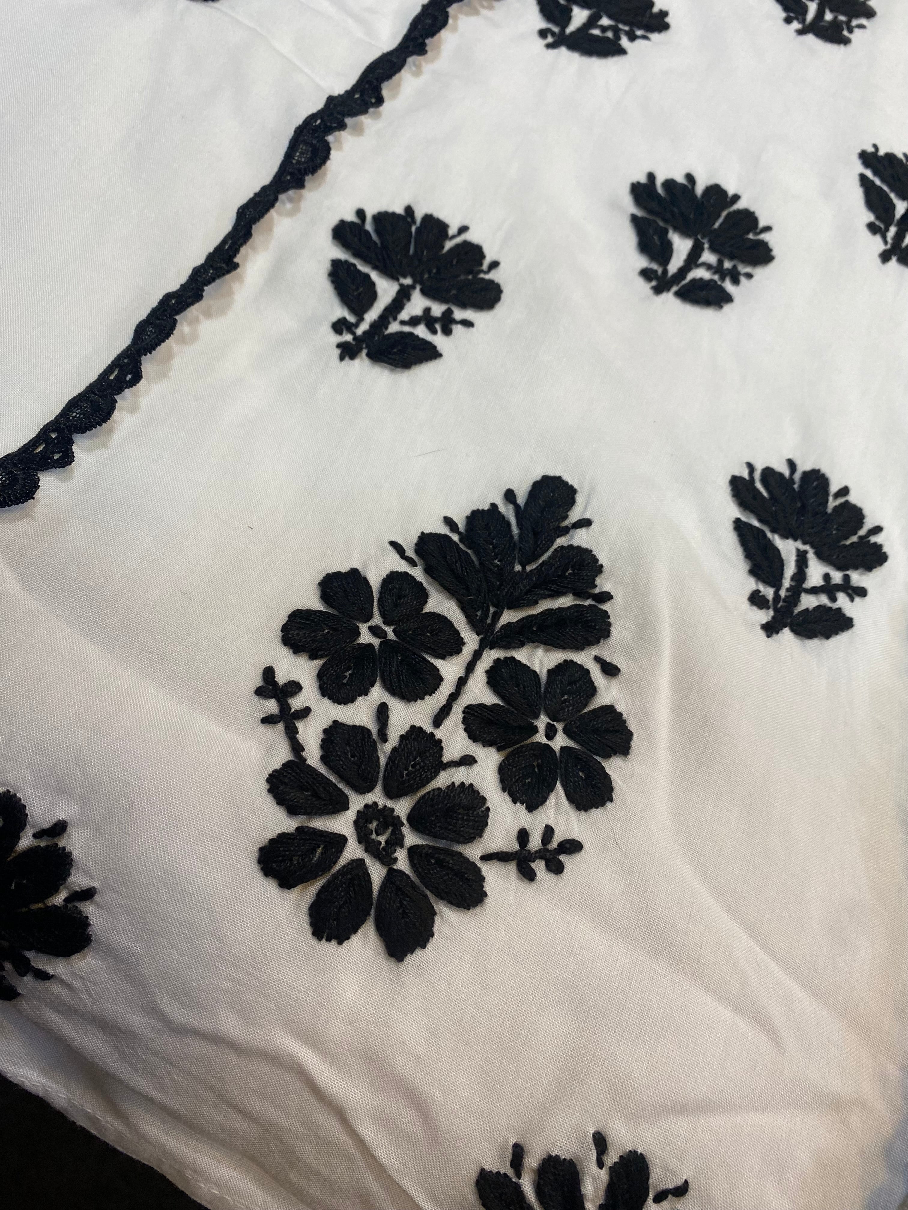 Anusha White Hand Chikankari Short Top in Modal Cotton with Lace