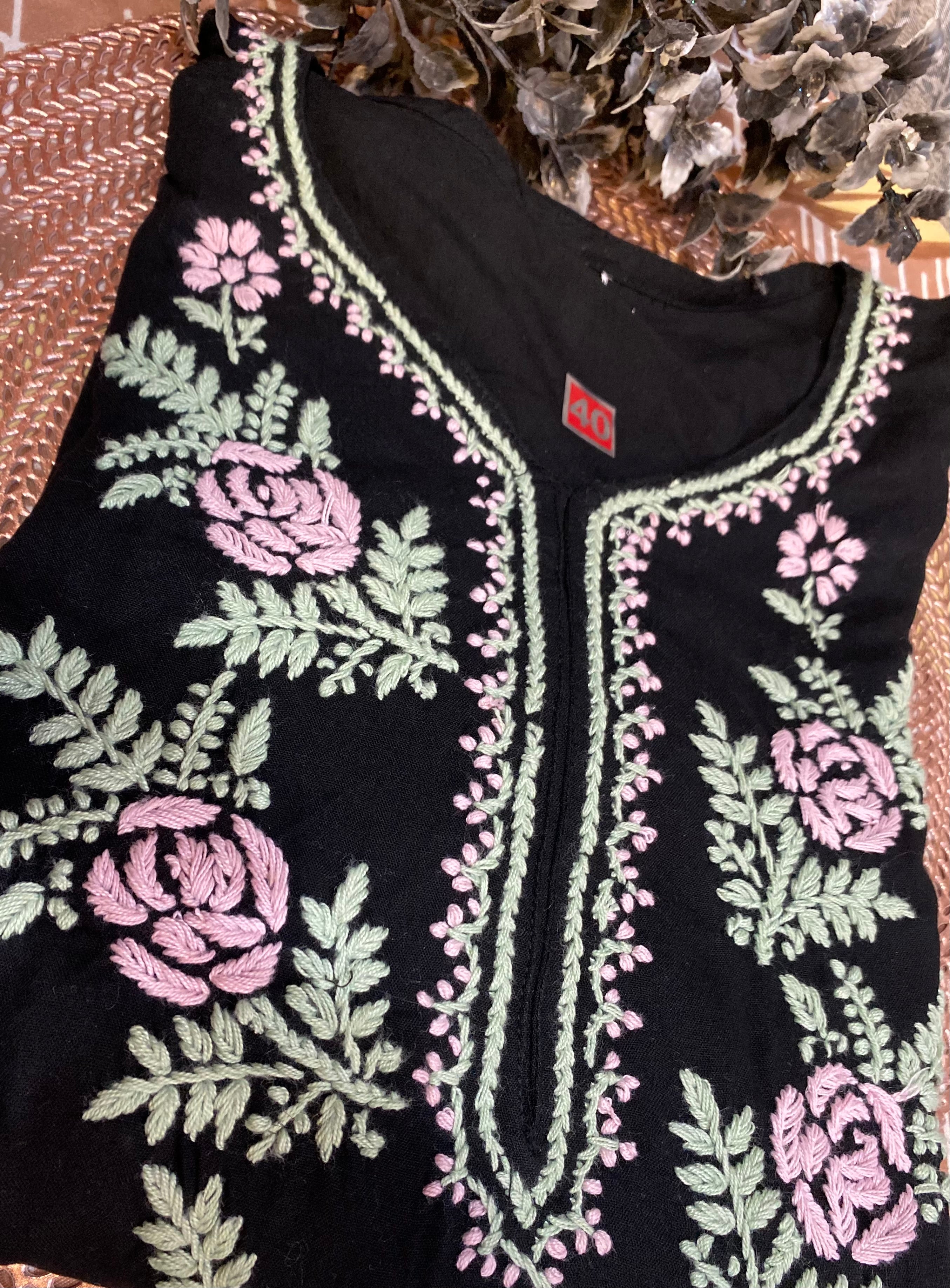 FLOWER ROSE MULTI 3D WORK CHIKANKARI KURTI