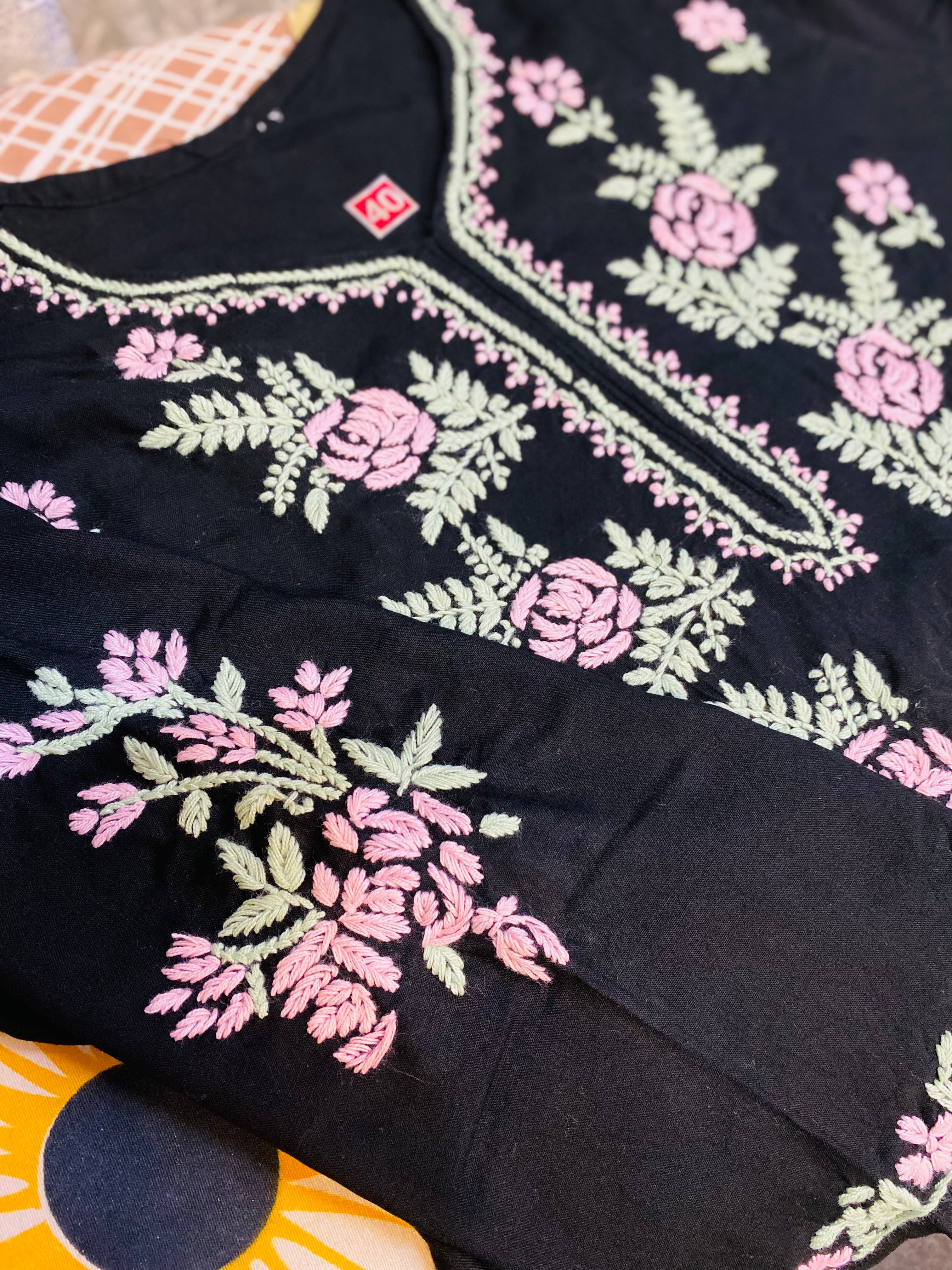 FLOWER ROSE MULTI 3D WORK CHIKANKARI KURTI