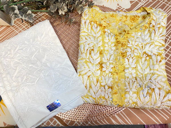 Netra Printed Chikankari sets Yellow