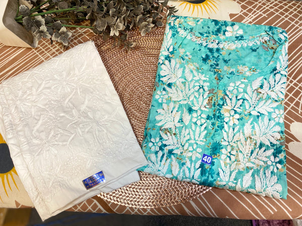 Netra Printed Chikankari sets Aqua Green