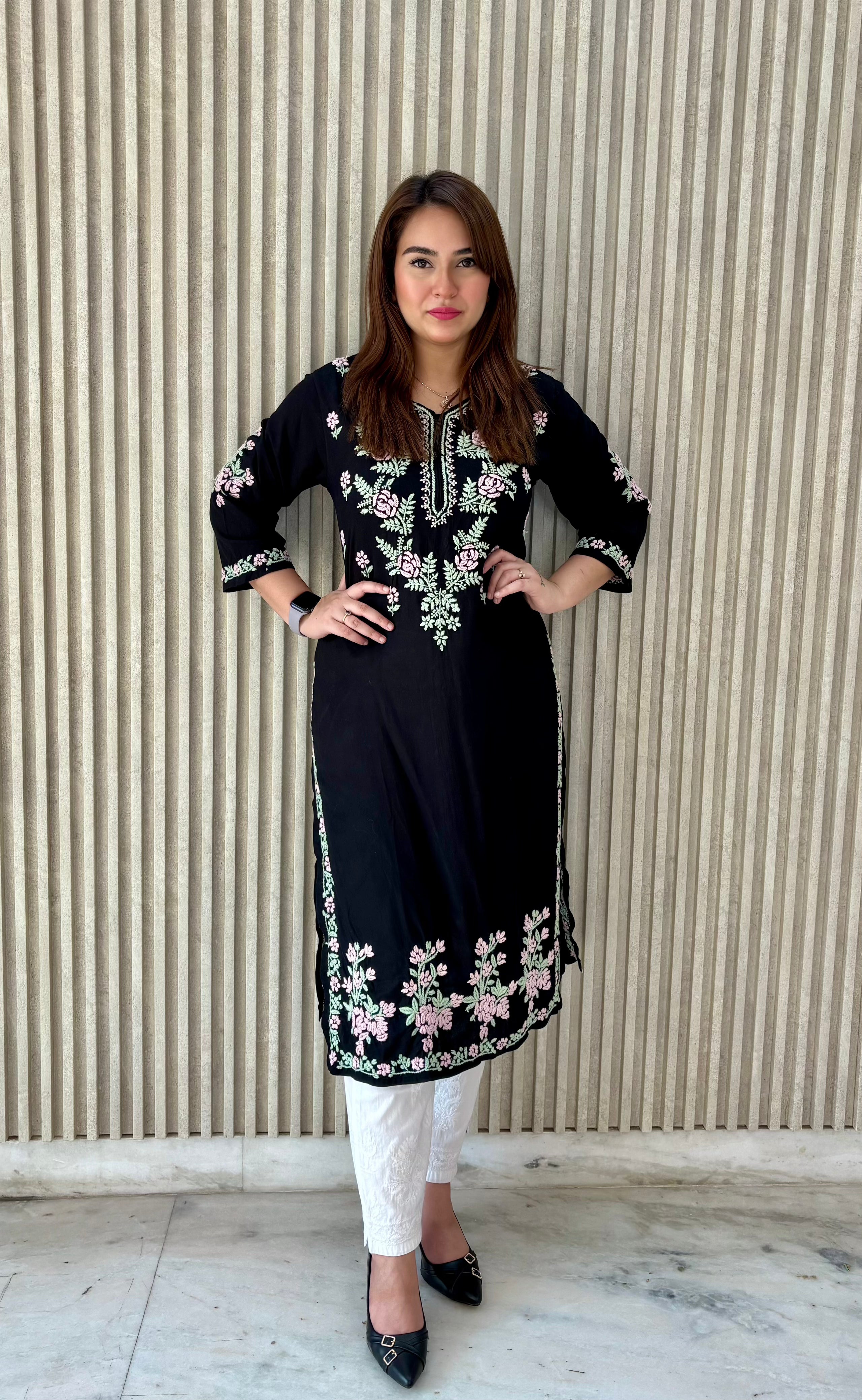 FLOWER ROSE MULTI 3D WORK CHIKANKARI KURTI