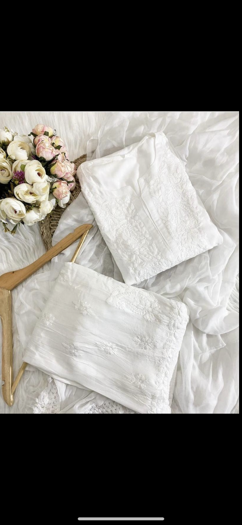 GUNJAN REYON 3PC CHIKANKARI SETS WHITE
