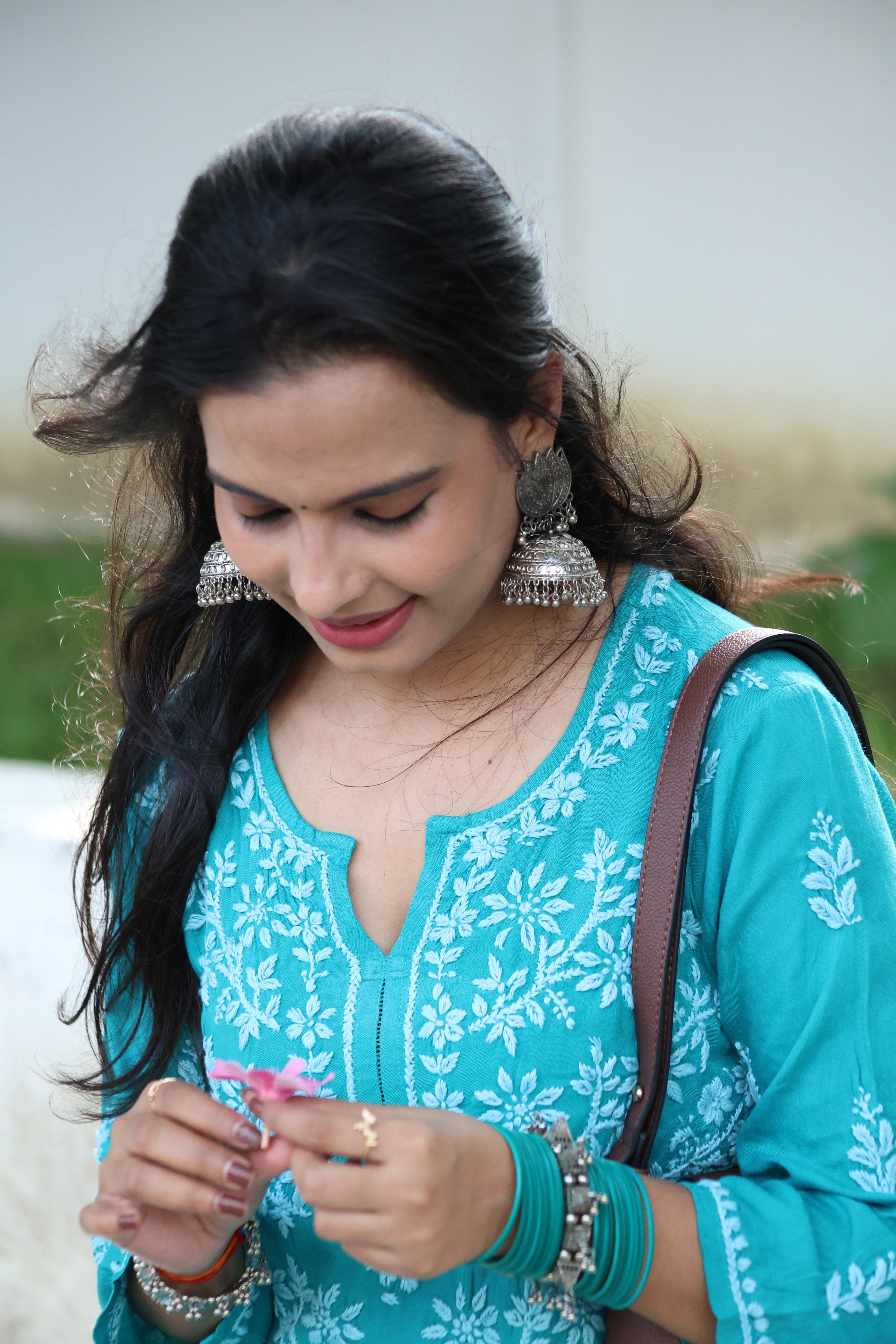 Jade Green Rayon Hand-Embroidered Lucknowi Chikankari Kurta Set with Palazzo