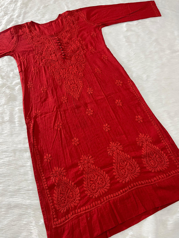 RAHA CHIKANKARI DOBBY CO-ORD SET RED