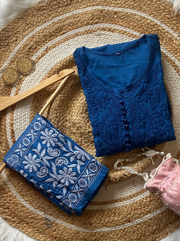 RAHA CHIKANKARI DOBBY CO-ORD SET BLUE