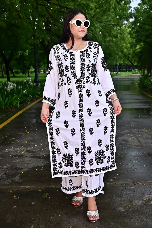 AKSHARA BLACK AND WHITE KURTA PLAZZO SET