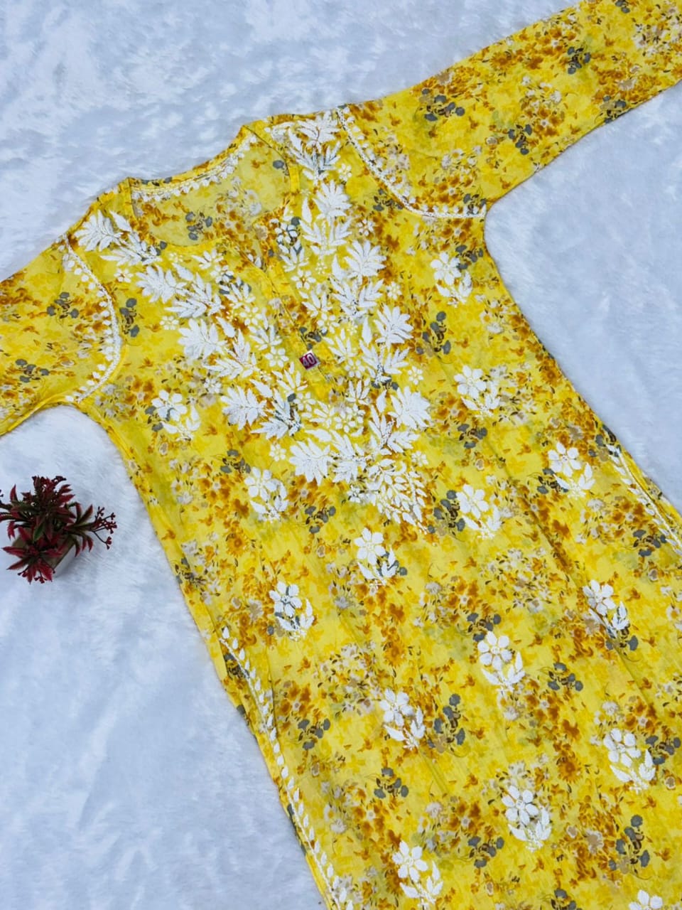 NETRA PRINTED CHIKANKARI SET YELLOW