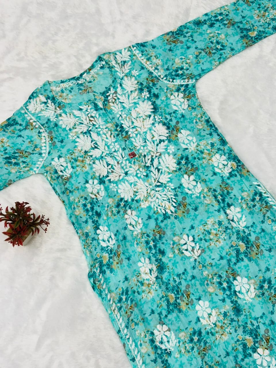NETRA PRINTED AQUA GREEN SET