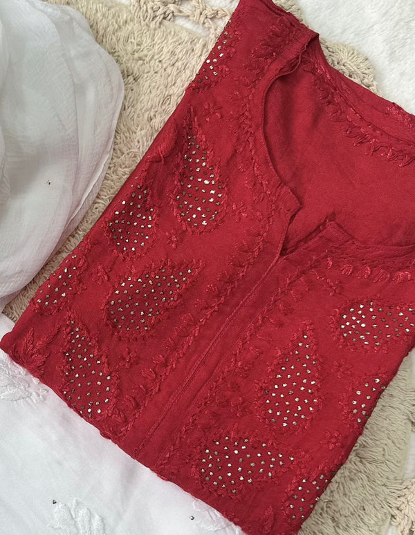 NOORIE MUKESH CHIKANKARI KURTI RED