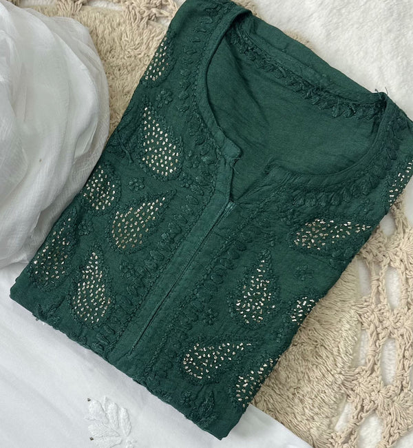 NOORIE MUKESH CHIKANKARI KURTI BOTTLE GREEN