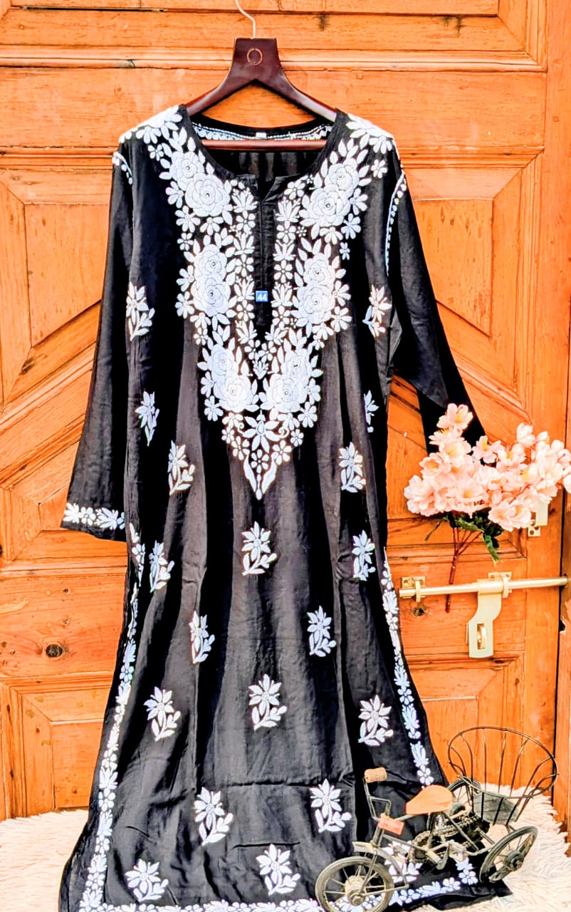 AVNEET KAUR BLACK KURTI REYON CHIKANKARI