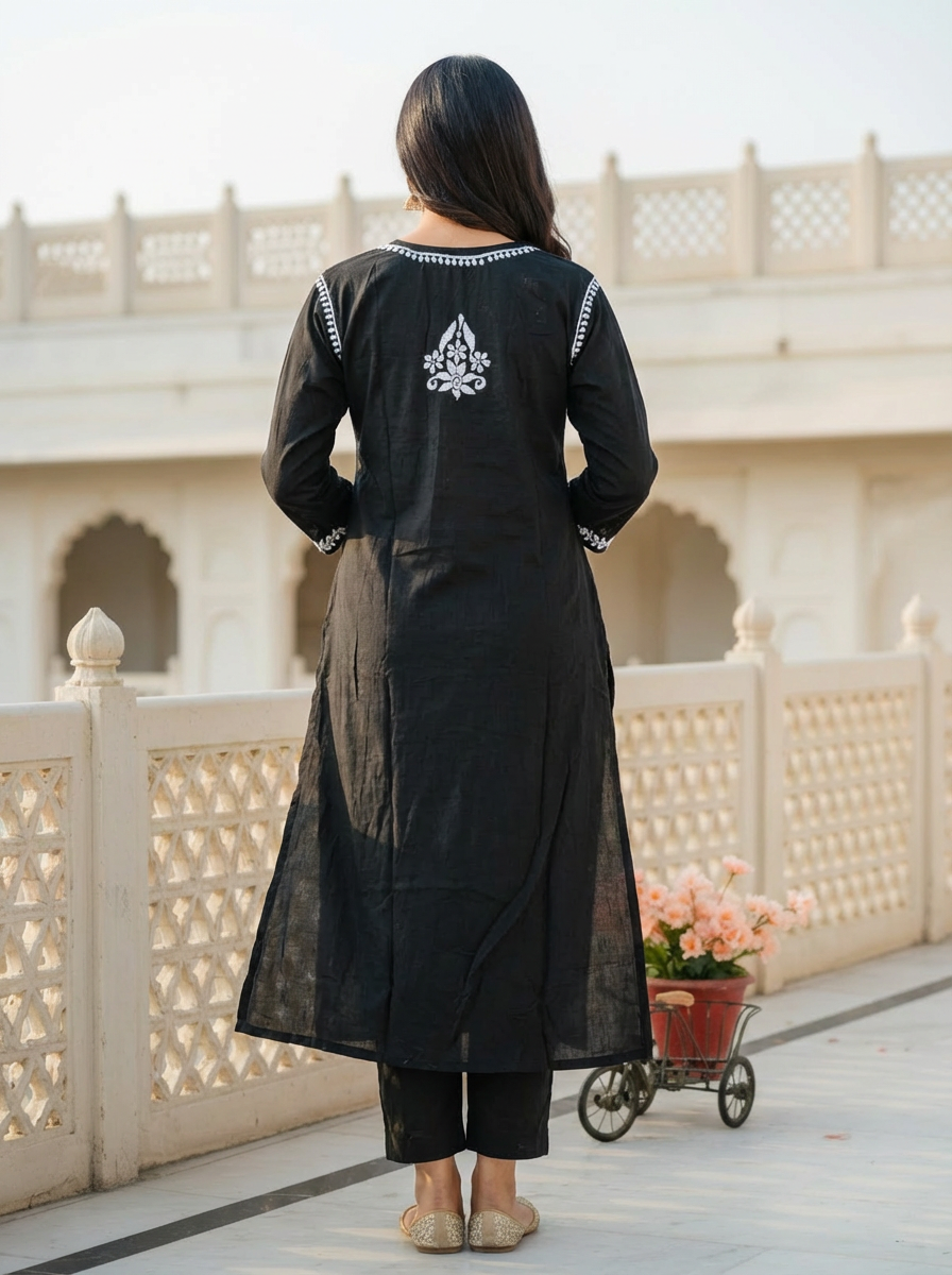 AVNEET KAUR BLACK KURTI REYON CHIKANKARI