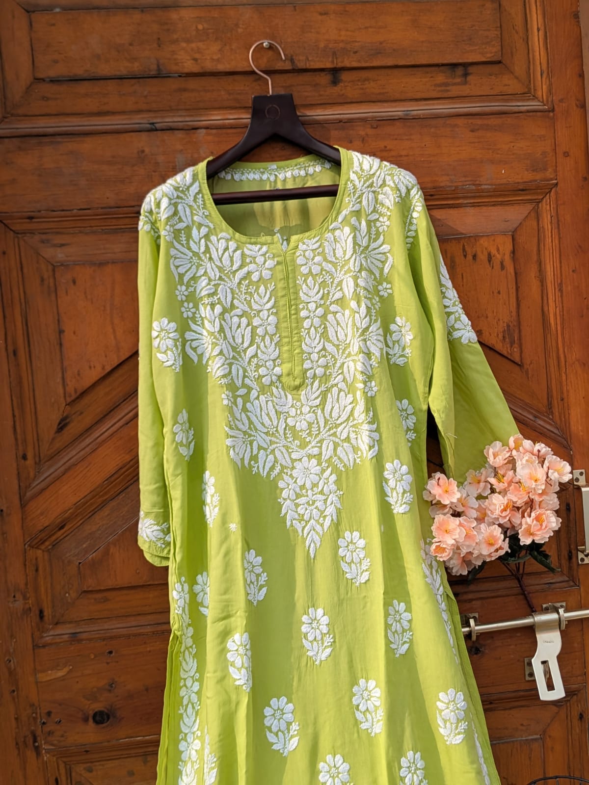 ANAYA NEON GREEN MODAL CHIKANKARI KURTI