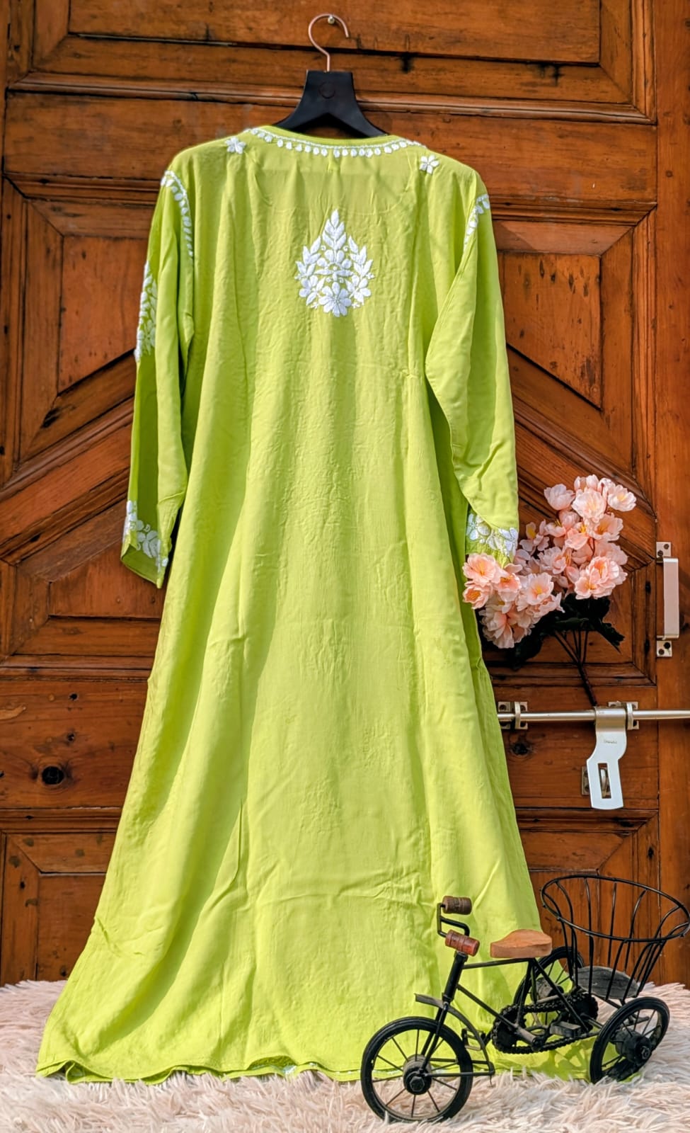 ANAYA NEON GREEN MODAL CHIKANKARI KURTI