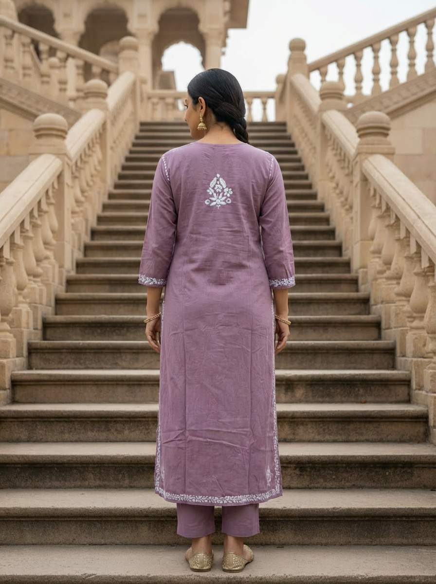ANAYA PURPLE REYON CHIKANKARI KURTI