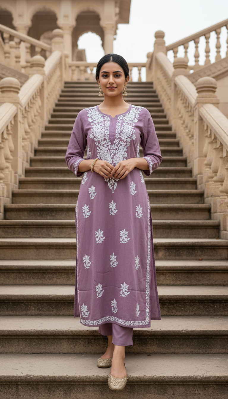 ANAYA PURPLE REYON CHIKANKARI KURTI