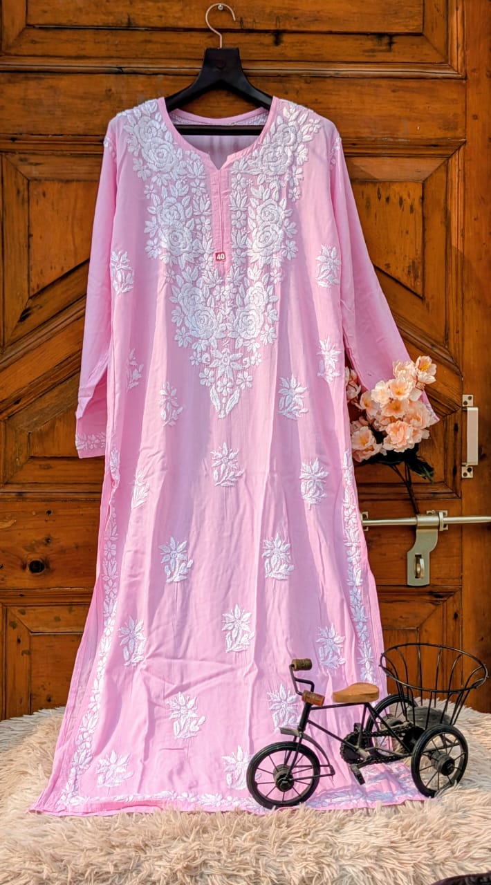 ANAYA PINK REYON CHIKANKARI KURTI