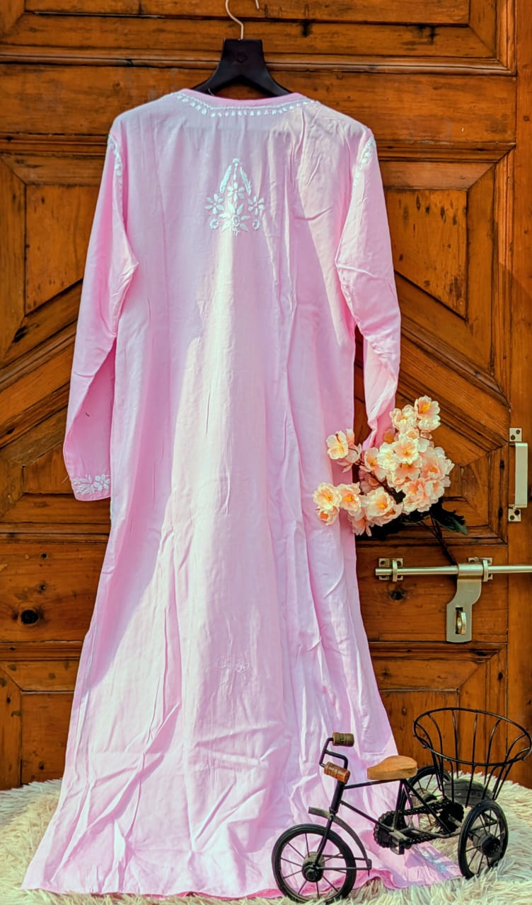 ANAYA PINK REYON CHIKANKARI KURTI