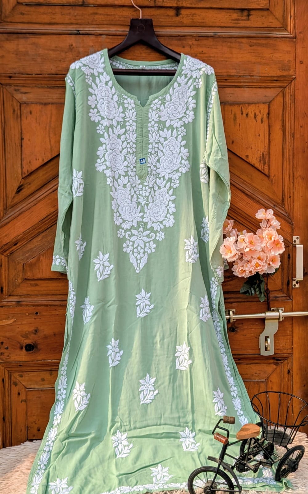 ANAYA GREEN REYON CHIKANKARI KURTI