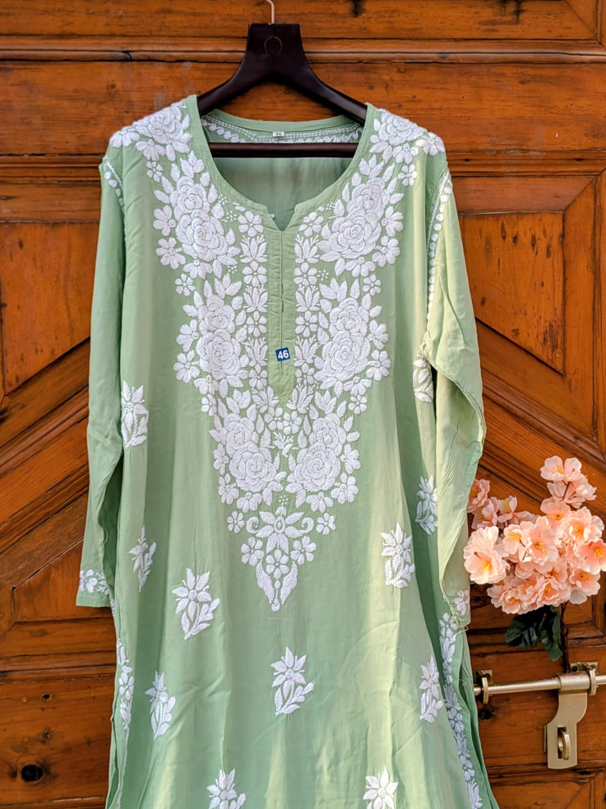 ANAYA GREEN REYON CHIKANKARI KURTI