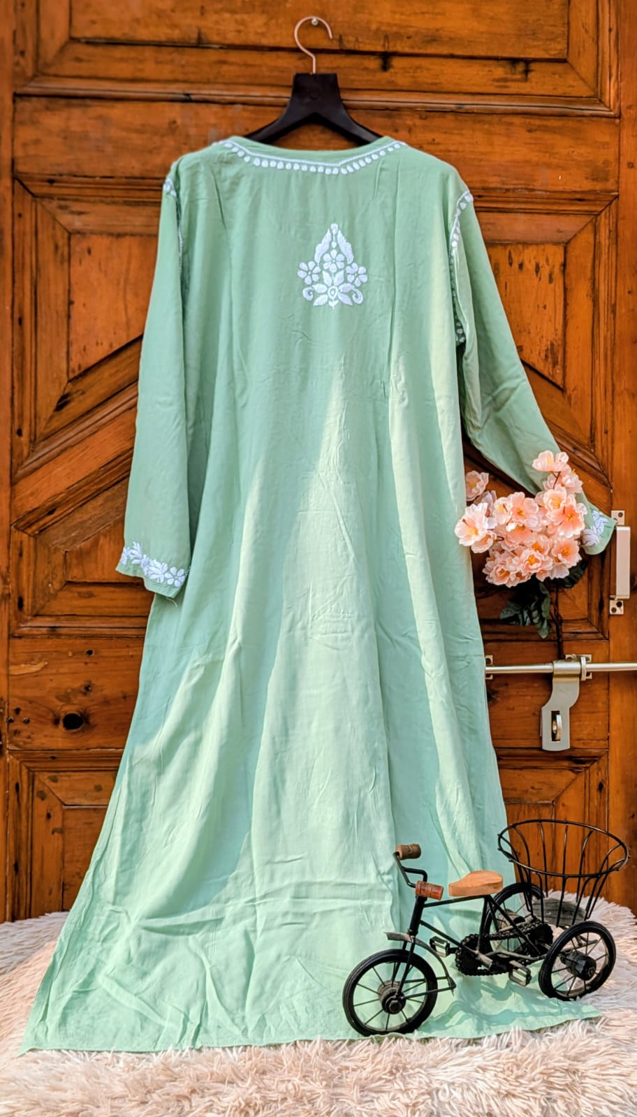 ANAYA GREEN REYON CHIKANKARI KURTI