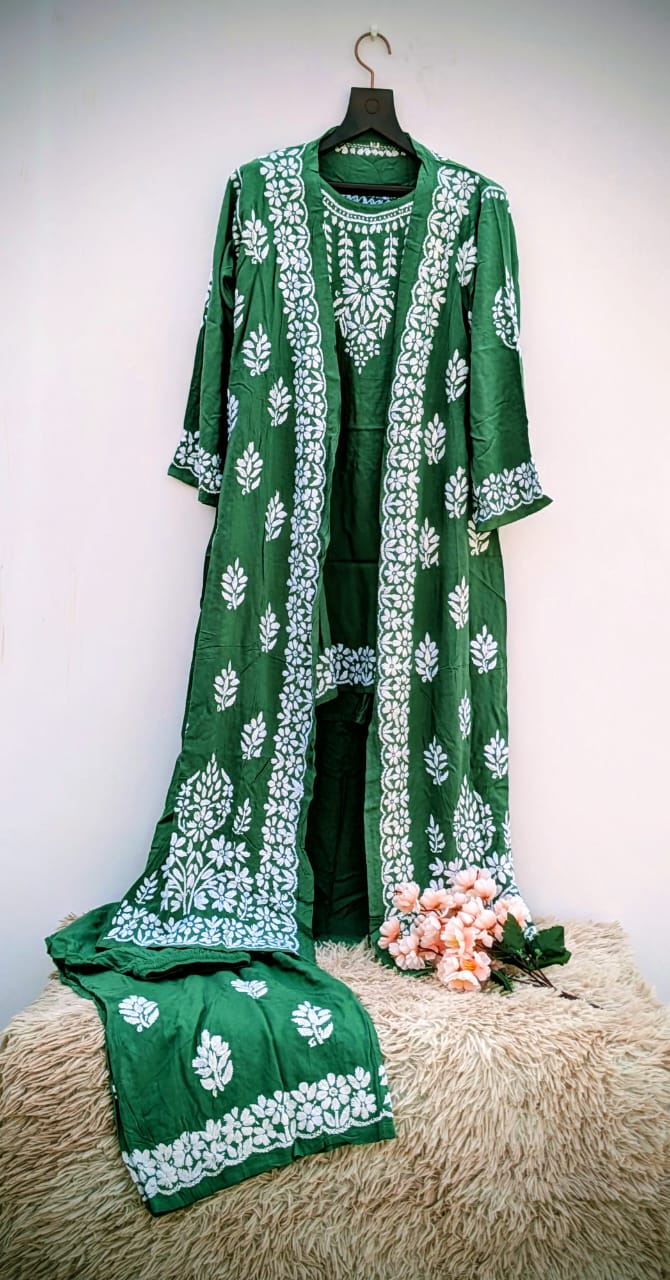 SUZAN SHRUG 3PC CHIKANKARI SET