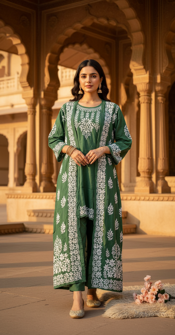 SUZAN SHRUG 3PC CHIKANKARI SET