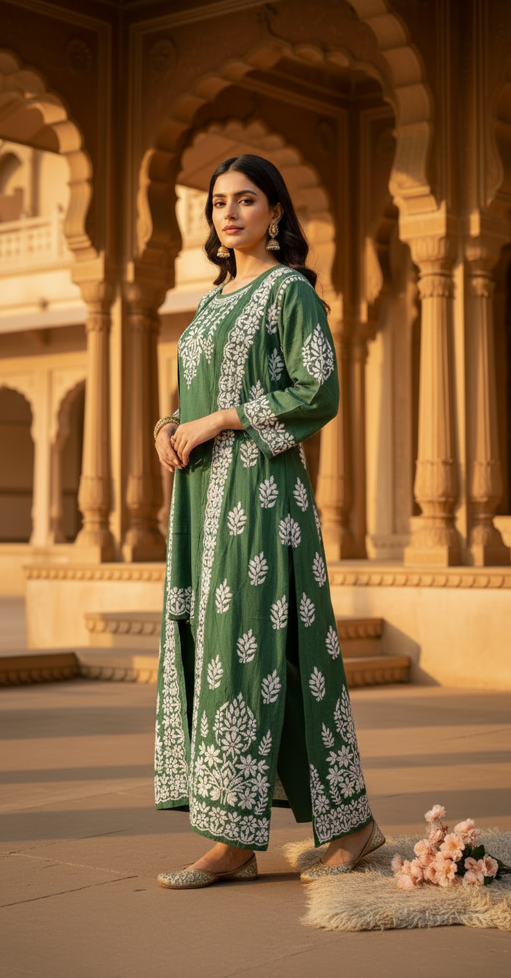 SUZAN SHRUG 3PC CHIKANKARI SET