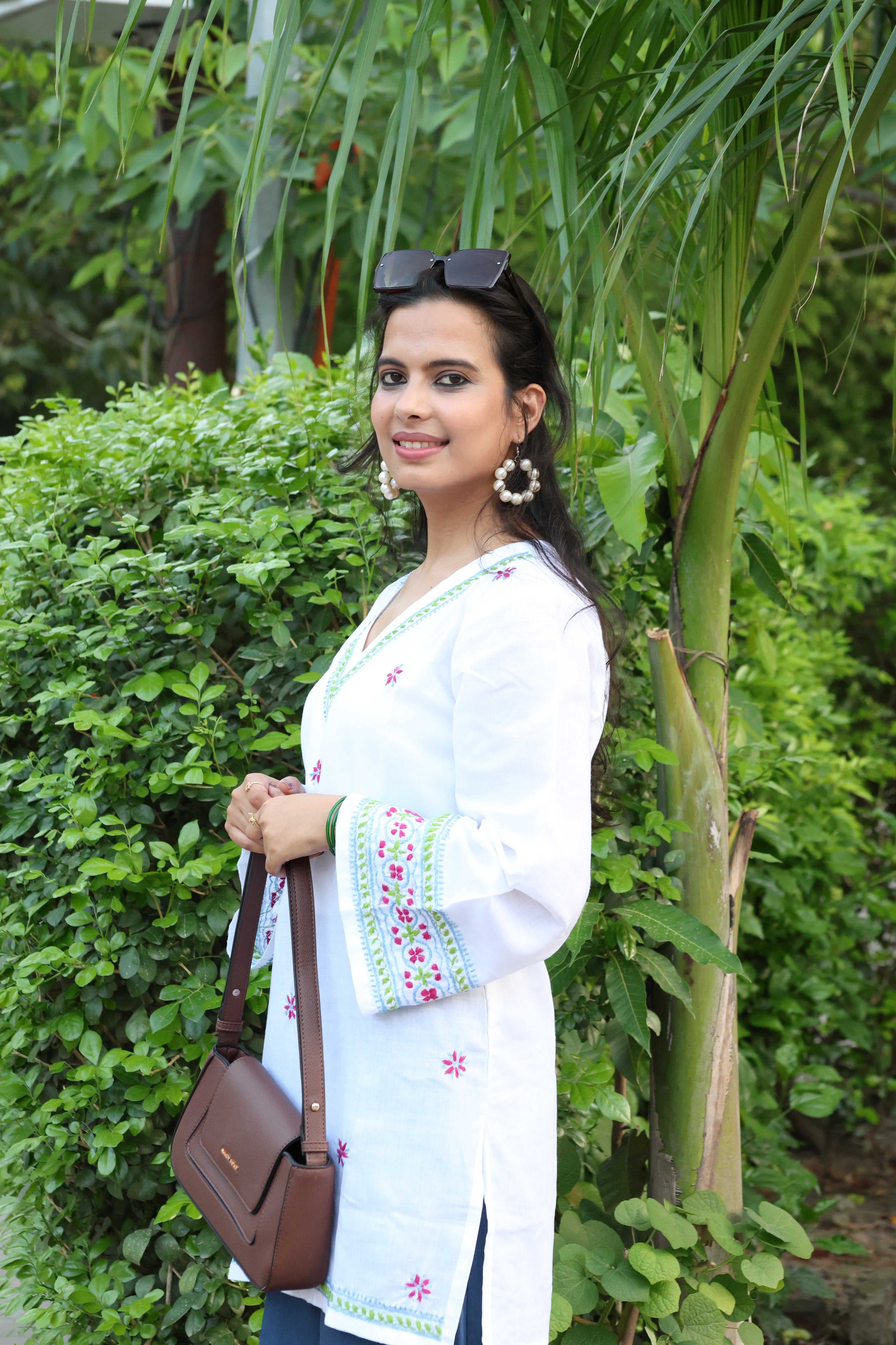 White Pure Cotton Hand-Embroidered Lucknowi Chikankari Short Kurti with Bell Sleeves