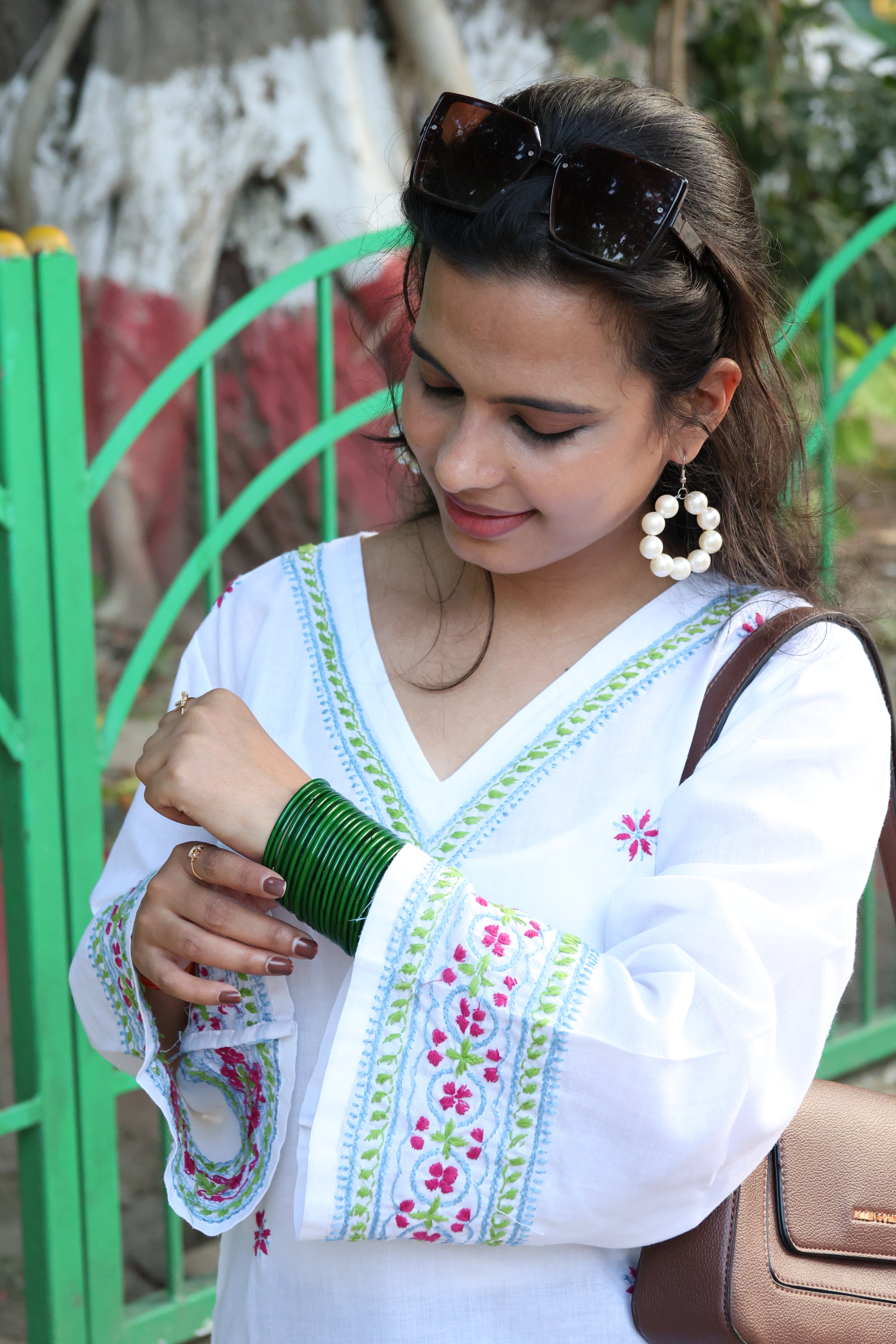White Pure Cotton Hand-Embroidered Lucknowi Chikankari Short Kurti with Bell Sleeves
