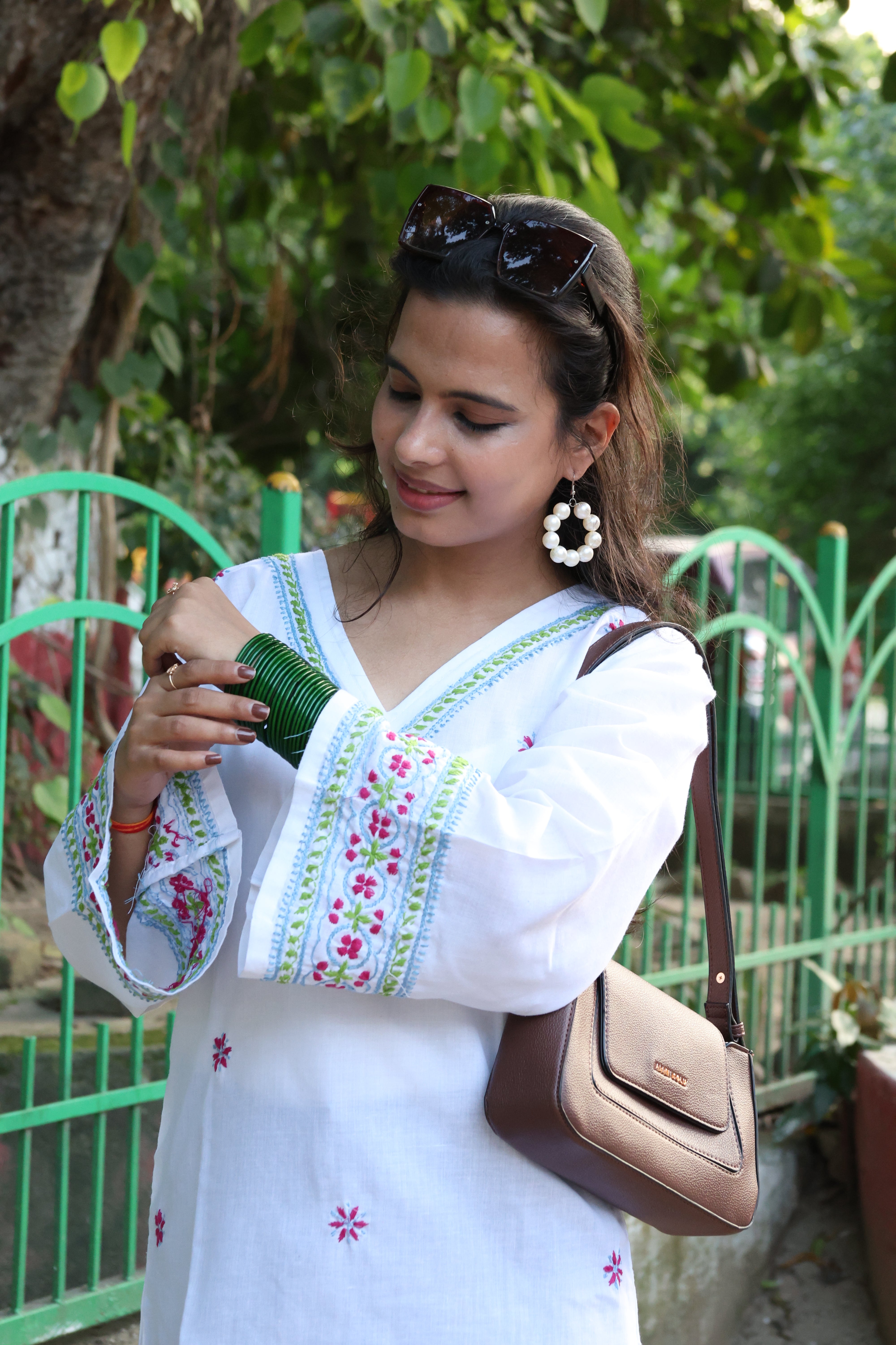 White Pure Cotton Hand-Embroidered Lucknowi Chikankari Short Kurti with Bell Sleeves