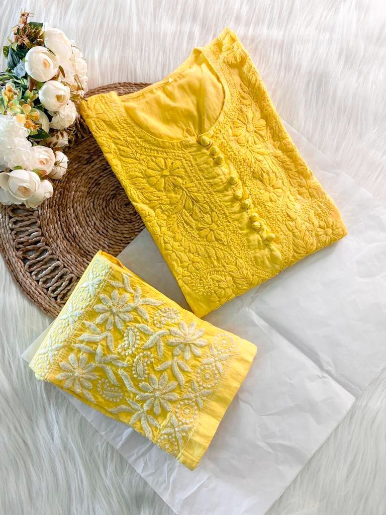 RAHA CHIKANAKARI  DOBBY SET YELLOW