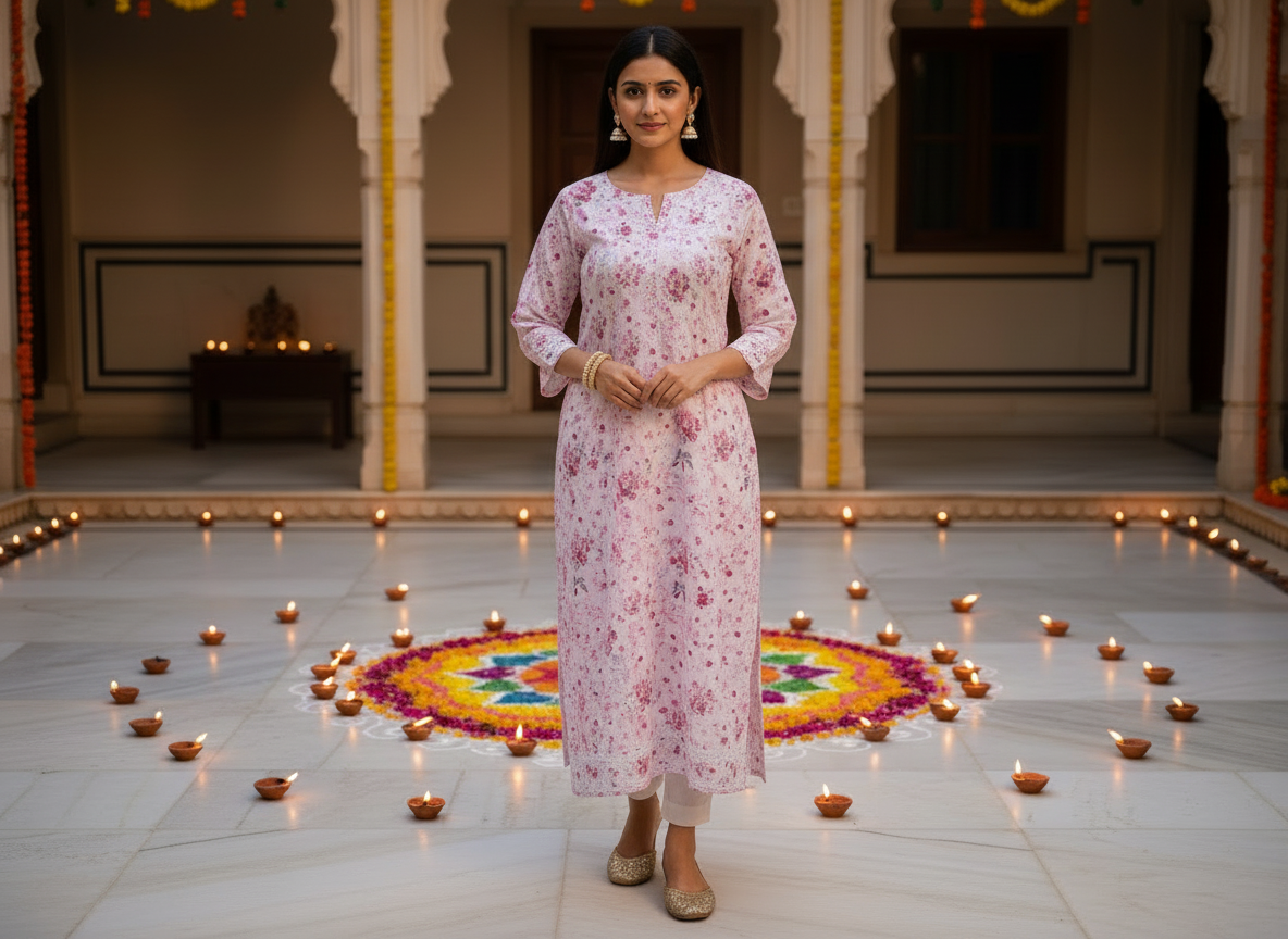 MULMUL CHIKANKARI STRAIGHT KURTI