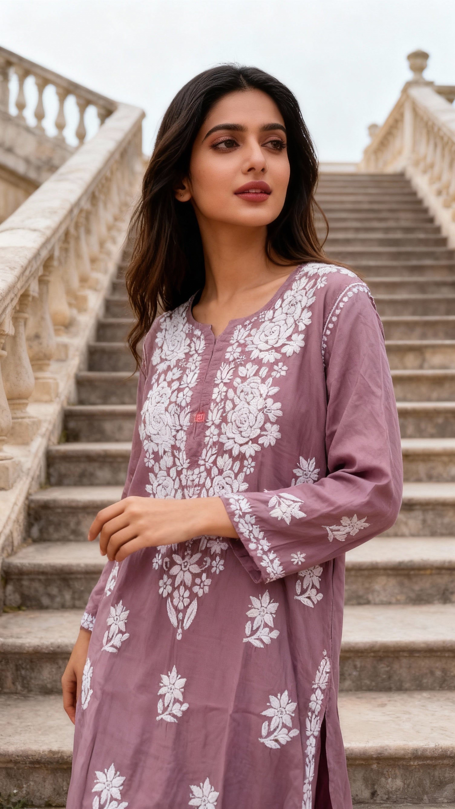 ANAYA PURPLE REYON CHIKANKARI KURTI