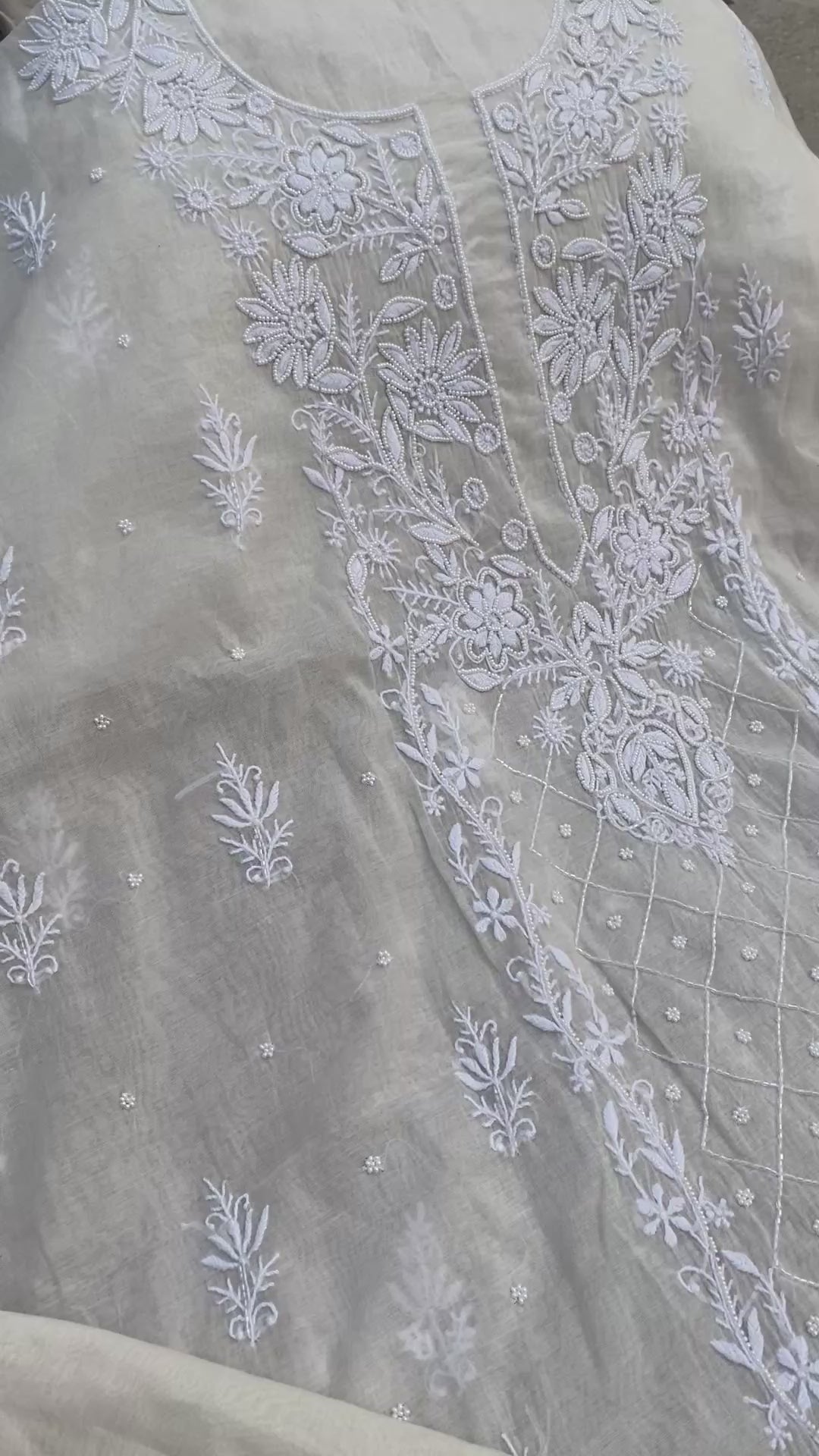 WHITE MUL CHANDERI UNSTITCHED KURTI WITH DUPATTA SET