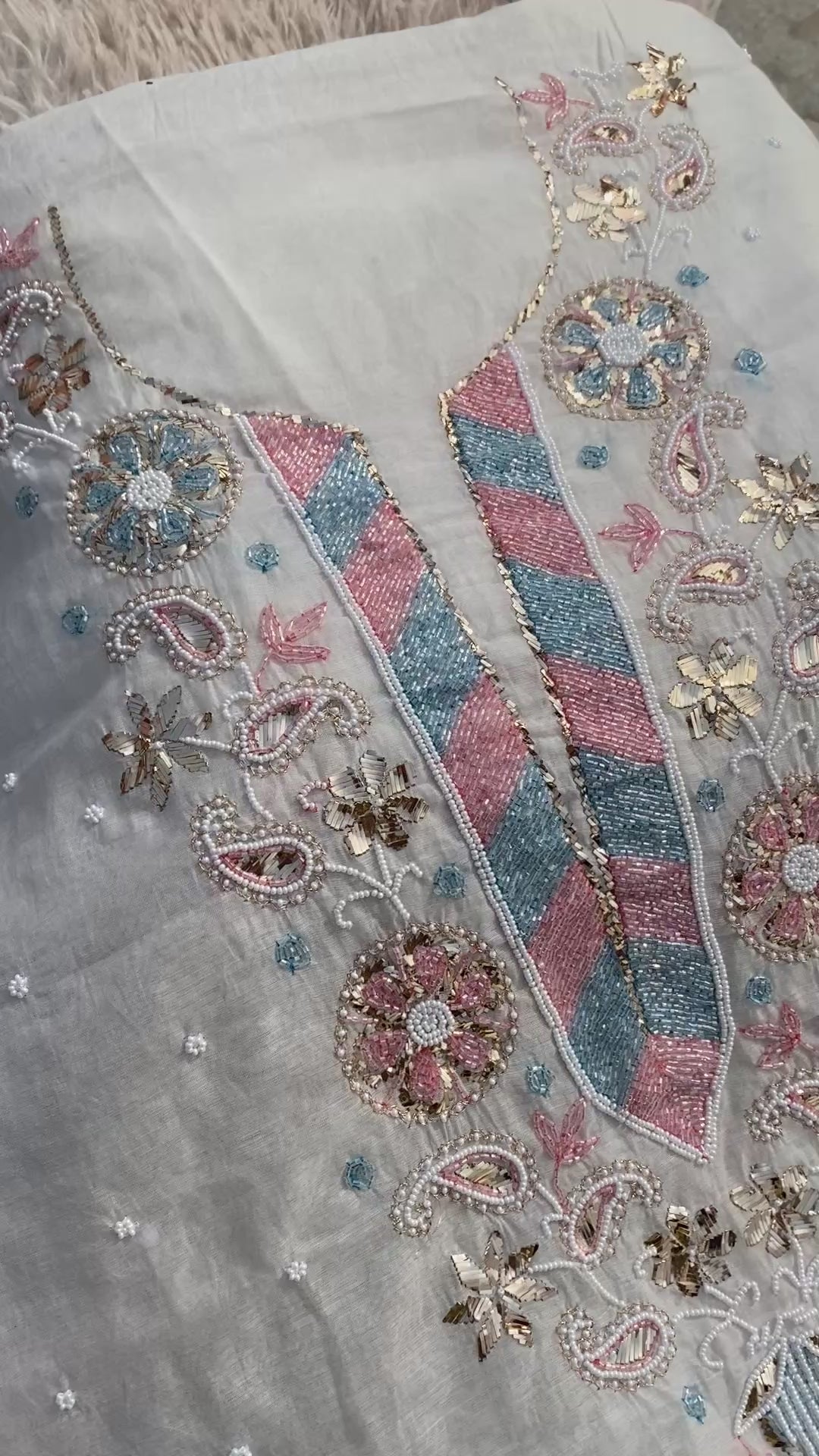 Mul Chanderi Chikankari Suit with Mukaish & Cutdana Hand Embroidery