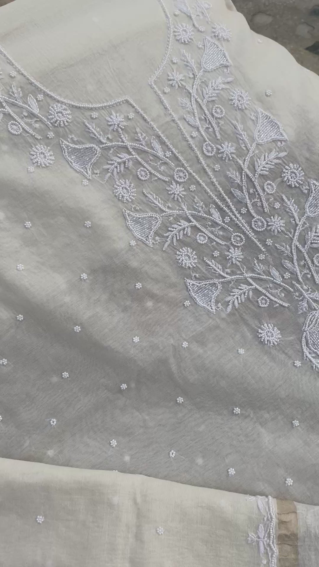 WHITE MUL CHANDERI UNSTITCHED KURTI WITH DUPATTA SET