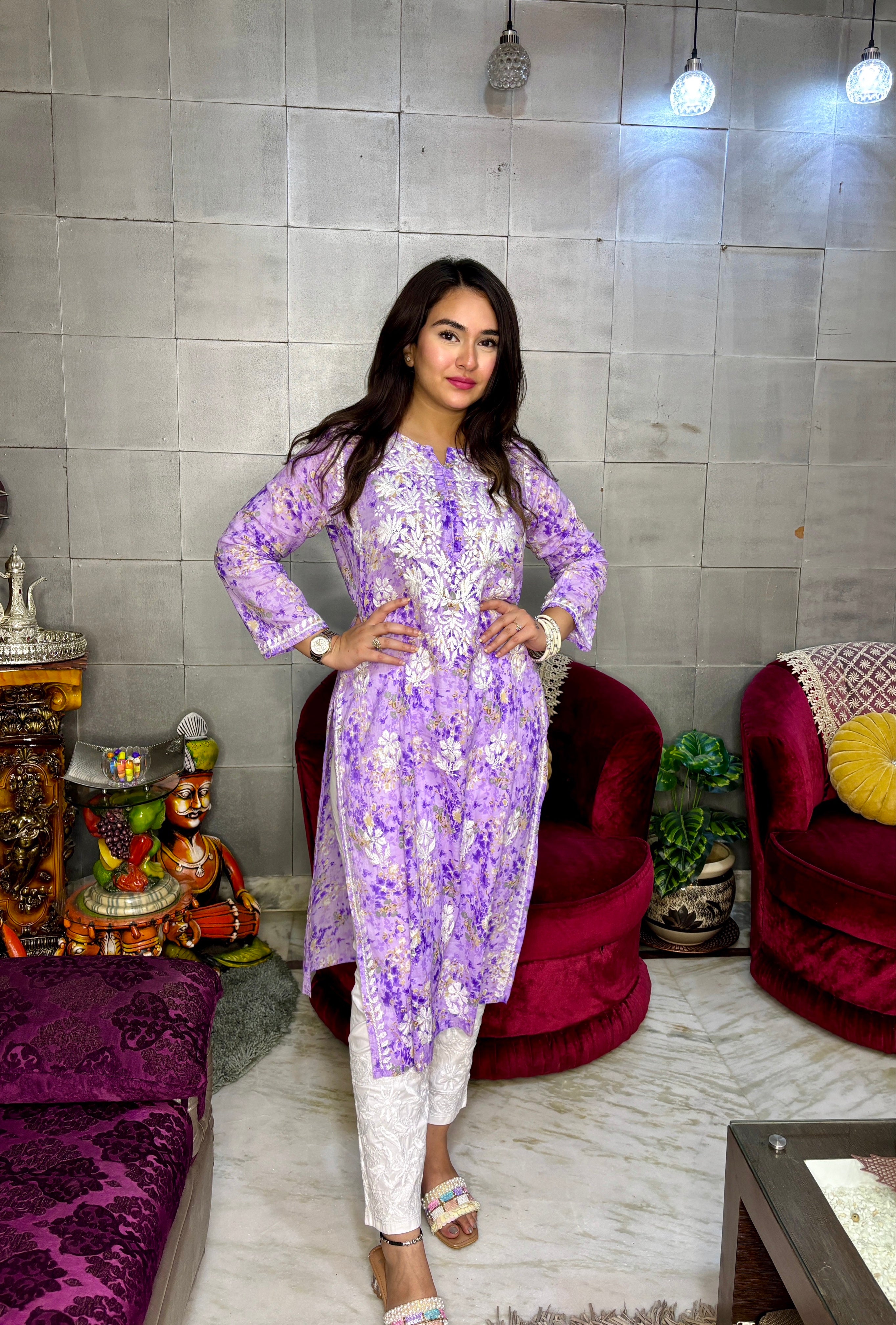 Netra Printed Chikankari sets Lavender