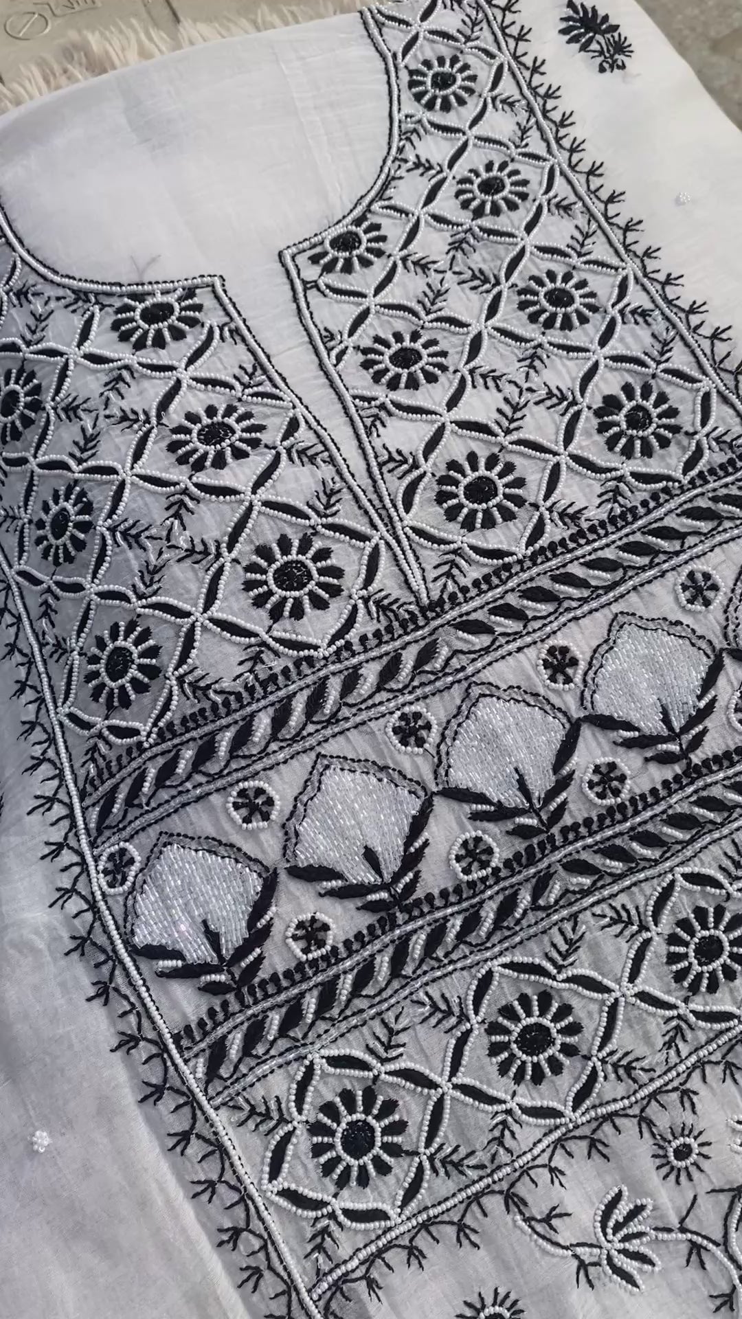 White and black Mul Chanderi Timeless Chikankari Kurti Set | Hand Embroidered Lucknowi Wear